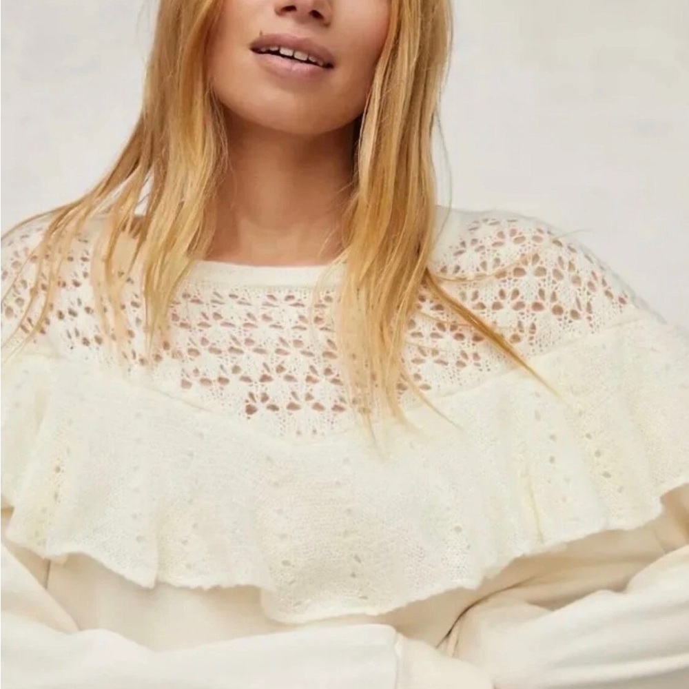 Anthropologie Cream Lace Detail Sweater